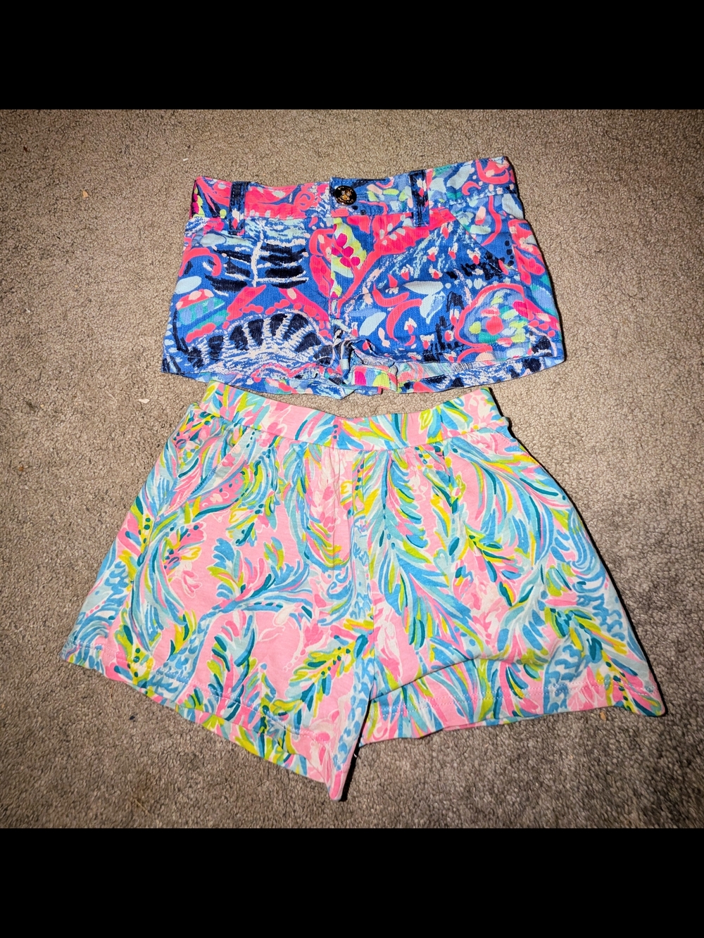 Lilly Pulitzer Girls Pink Blue Tropical Print Shorts Set Of Two!